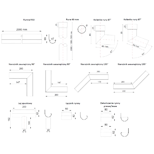 RENO Kolanko rury spustowej 67 stopni grafit RAL 7024