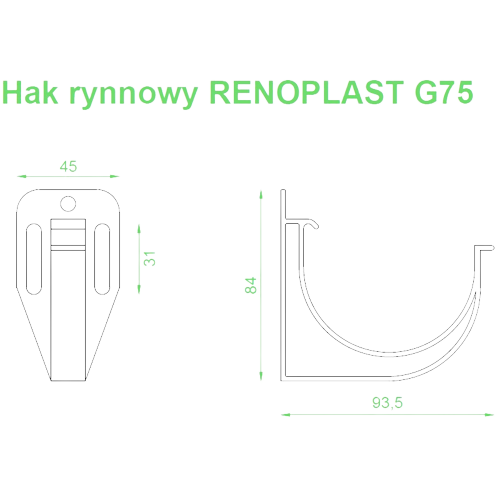 RENO G75 Uchwyt rynnowy + W13 wkręt W13 8szt