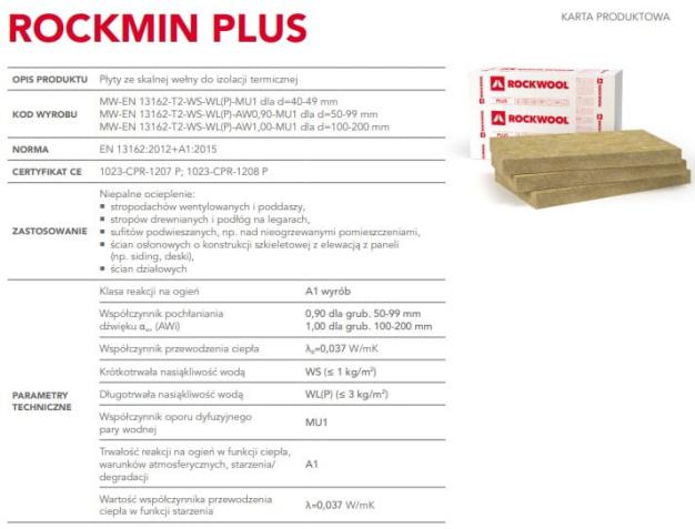 * Rockmin PLUS Rockwool płyta z wełny skalnej 10cm lambda 037 paleta 183m2