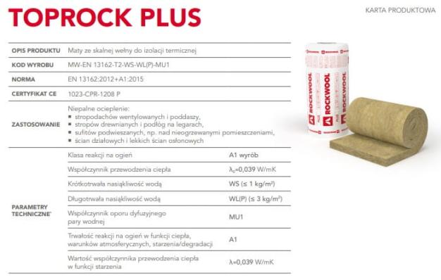 * Toprock PLUS Rockwool mata z wełny skalnej 15cm lambda 039 paleta 105m2